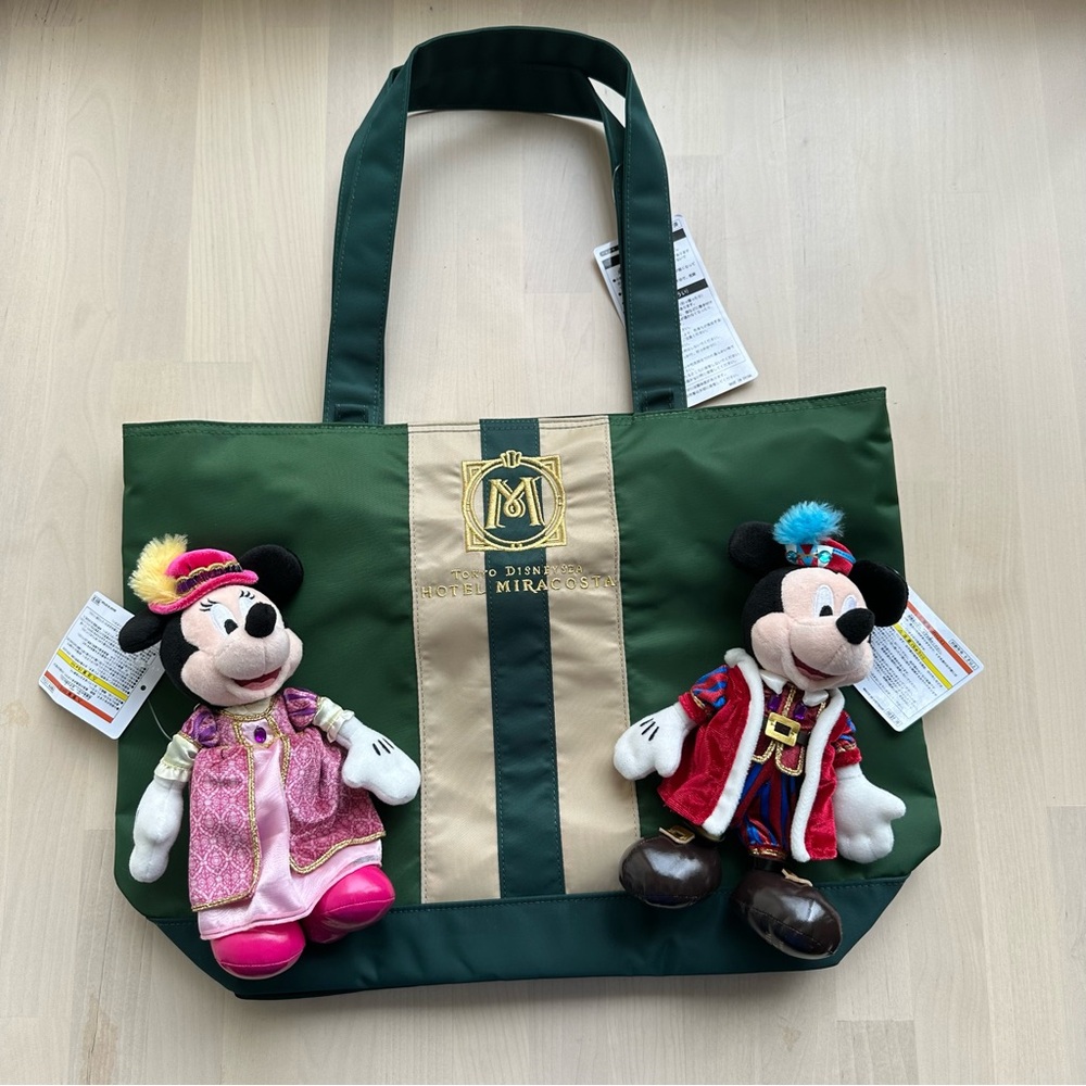 Tokyo DisneySea Hotel Miracosta Bag with Mickey and Minnie Plush Doll Badges